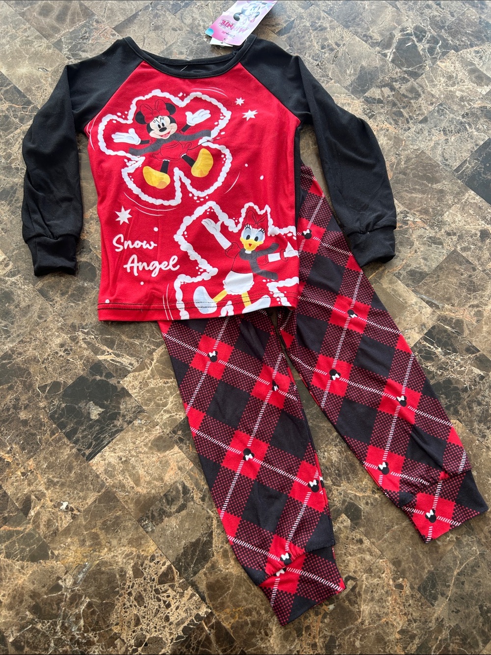 NWT 🆕 Disney Girls Red & Black Snow Angel Pajama Set - Minnie Theme 3T